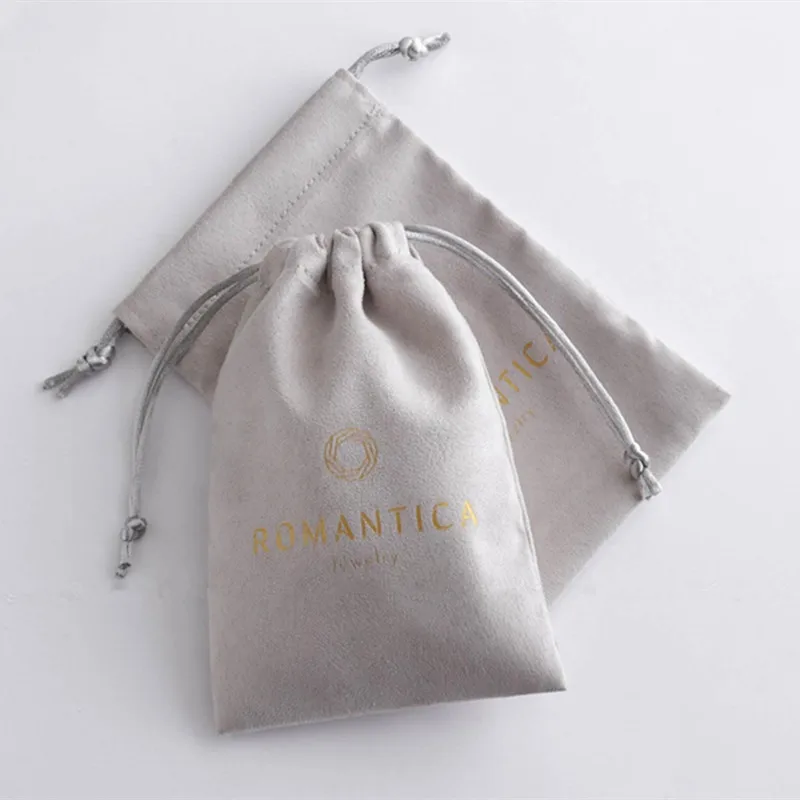 

Gray Flannel personalized logo print custom drawstring bags jewelry packaging bags skincare package pouches cosmetic bags