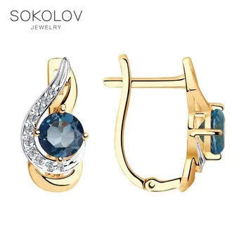 

SOKOLOV drop earrings with stones in gold with blue topaz and cubic zirconia fashion jewelry 585 women's male, long earrings