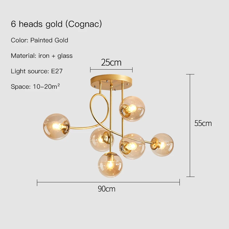 Nordic Chandelier For Living Room Bedroom Dining Room Kitchen Magic Bean Molecular Ceiling Lamp Glass Ball Design Luster Fixture gold chandelier Chandeliers
