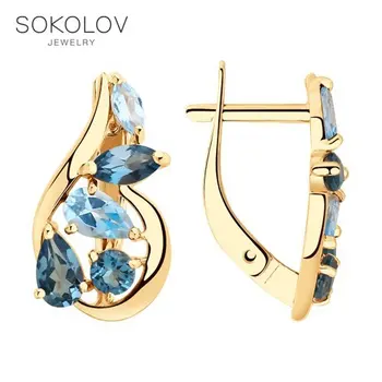 

Drop Earrings with stones SOKOLOV gold with blue and blue topaz fashion jewelry 585 women's male, long earrings