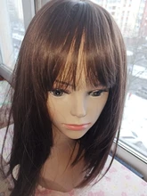 Synthetic Wigs Bangs Layered-Hair Henry Margu Long-Bob Dark-Brown Natural Medium Women