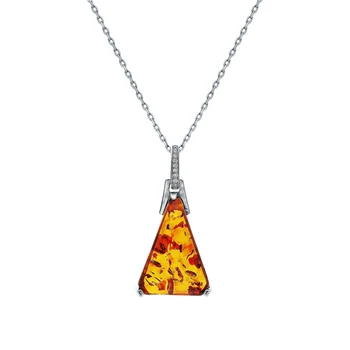 

Silver Pendant with cubic zirconia and amber sunlight sample 925