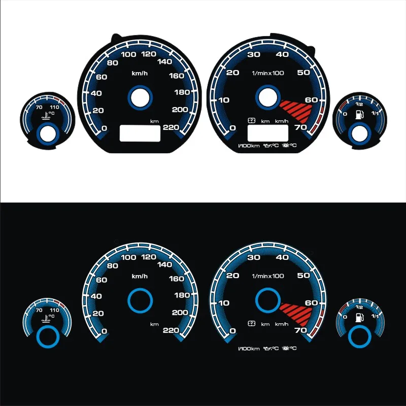DASH EL Glow Gauge 0-220 km 7000 RPM Black Panel Reverse White Blue Light For Golf MK3 speed meter speed gauges