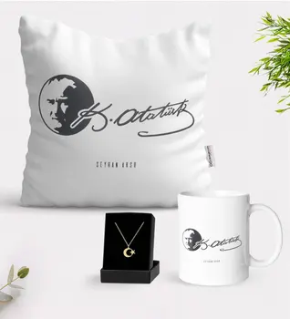 

Personalized Ataturk Themed Mug Pillow Moon Stars Pendant Gift Set-20