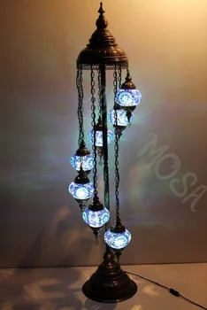 

Turkish Handmade 7 ball Blue mosaic floor lamp