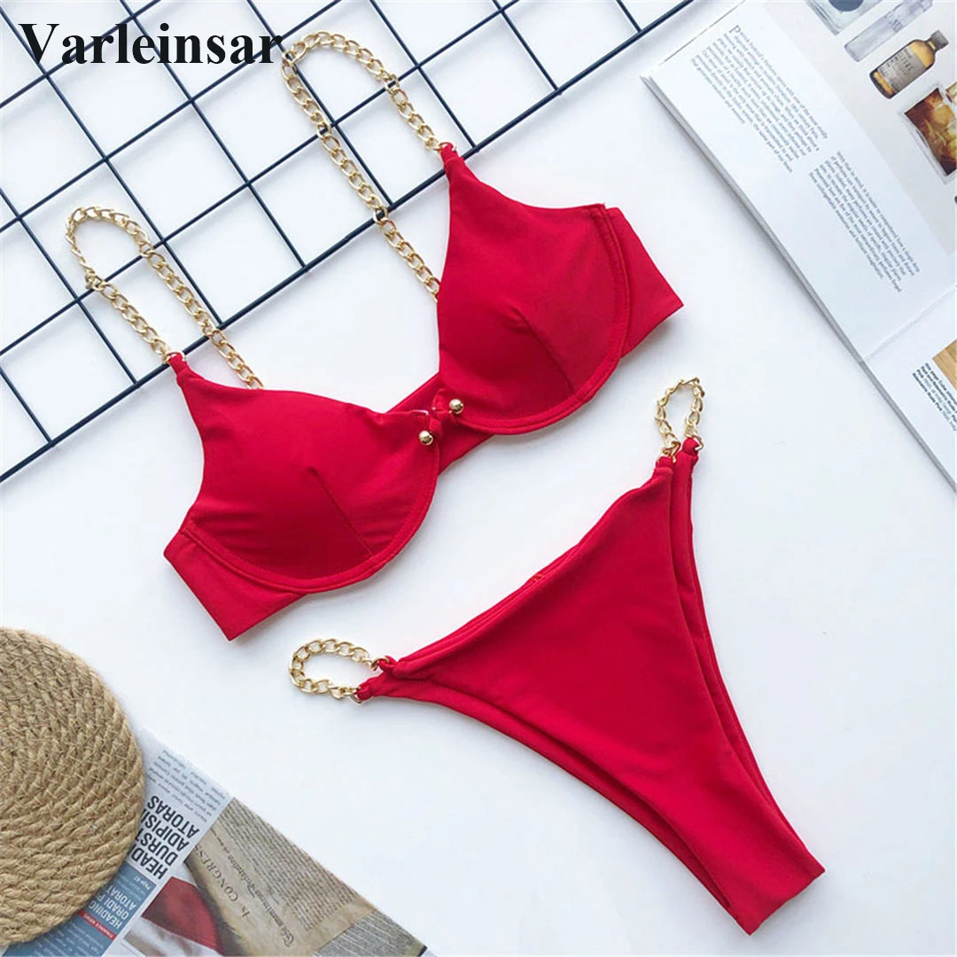 女性用チェーン付きゴールドカットビキニ セクシー水着 ツーピース水着セット ワイヤー入り水着 水着v1646r Body Suits Aliexpress