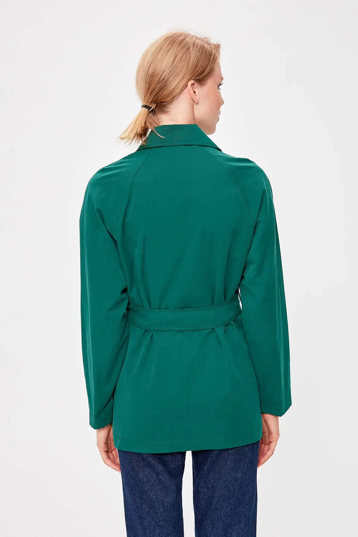 Trendyol зеленый короткий Тренч с поясом пальто TWOAW20TR0021