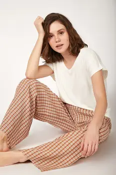

Happiness ist. Women's Plaid Pattern Bottom Top Pajamas set MHT0181