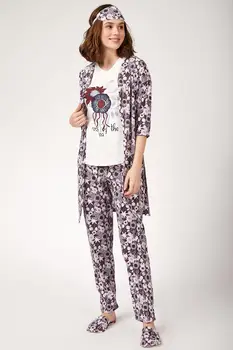 

Happiness ist. Women's Printed Slippered Sabahlıklı Pajamas set NL00003