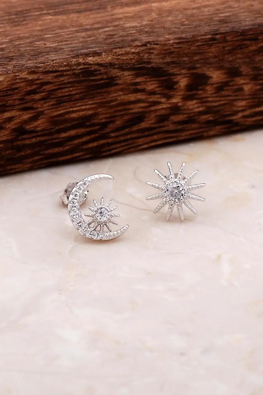 

Moon And Star Design Silver Earring 4861 High Quality Hand Made Original Filigree Silver Jewellery Gift for Women