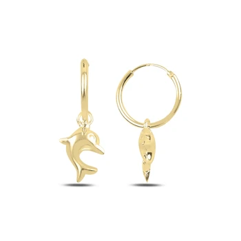 

Silver 925 Sterling Moving Dolphin Finny 14mm Ring Earrings