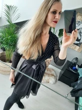 Woman Dress Stitching Mesh Spring Sequin Long-Sleeve Capucines Elegant Ladies Autumn