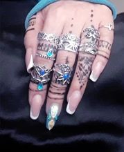 Tocona 13 unids/set Bohemia Color de plata antiguo corona unicornio con flores tallado anillos de nudillo anillos para la joyería de las mujeres 4841