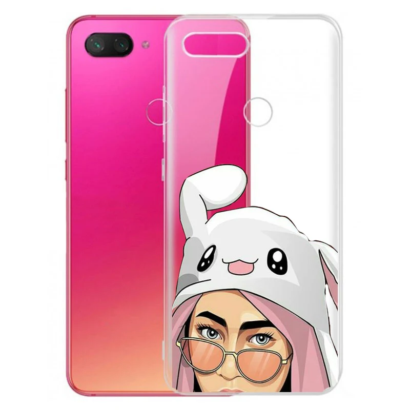 Чехол-подставка гелевый TPU Xiaomi mi 8 | mi 8 Lite женские очки Rabit мода прозрачный костюм рисунок Мода