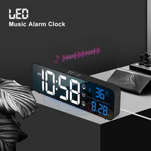 Müzik LED dijital Alarm saat sıcaklık tarih ekran masaüstü ayna saatler ev masa dekorasyon elektronik saat 2000 mAh