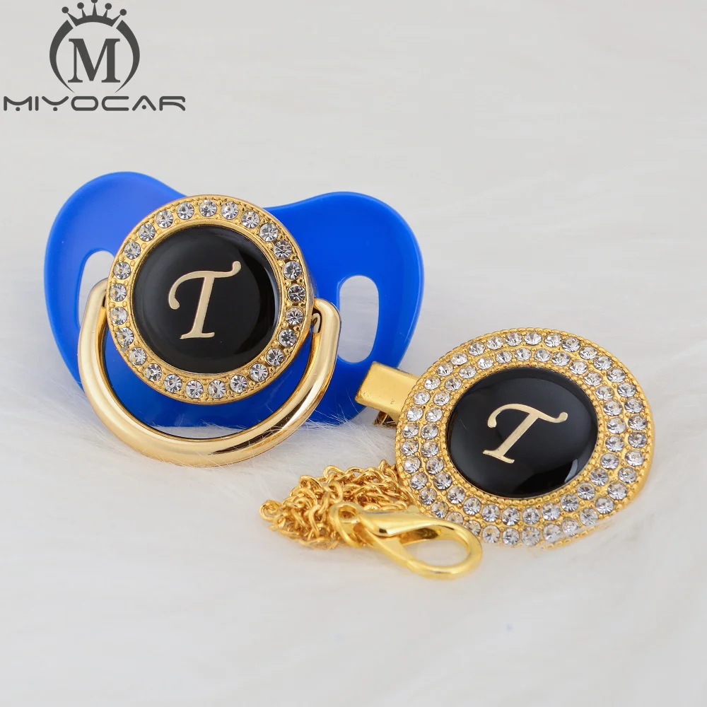 MIYOCAR имя инициалы буквы T элегантный Серебряный bling соска и пустышка Клип BPA бесплатно пустышка bling уникальный дизайн SGS пройти LT