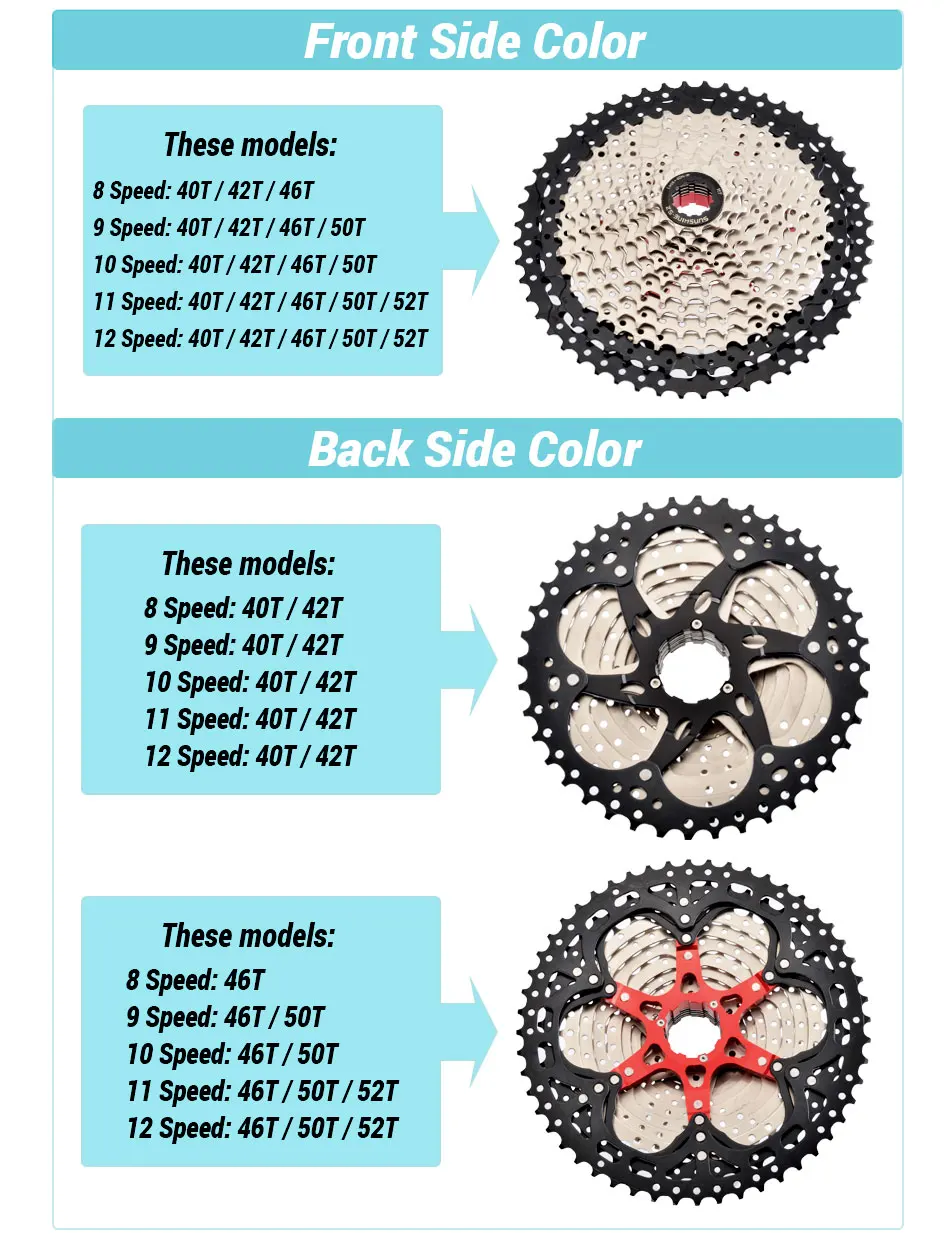 SUNSHINE Bicycle Cassette Sprocket 8/9/10/11/12Speed MTB Freewheel 32T/36T/40T/42T/46T/50T/52T HyperGlide Compatible Shimano