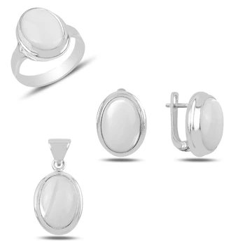 

Silver 925 Sterling Pearl Cubic Zirconia Hand Job Set