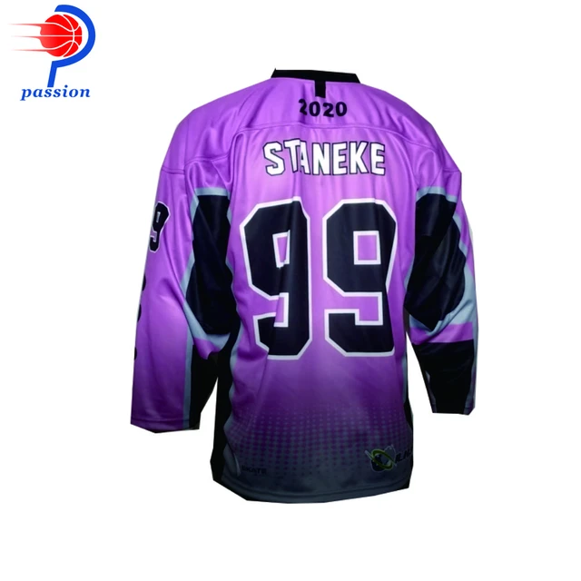 Custom Hockey Jersey Black Purple-Pink Hockey Lace Neck Jersey Men's Size:2XL