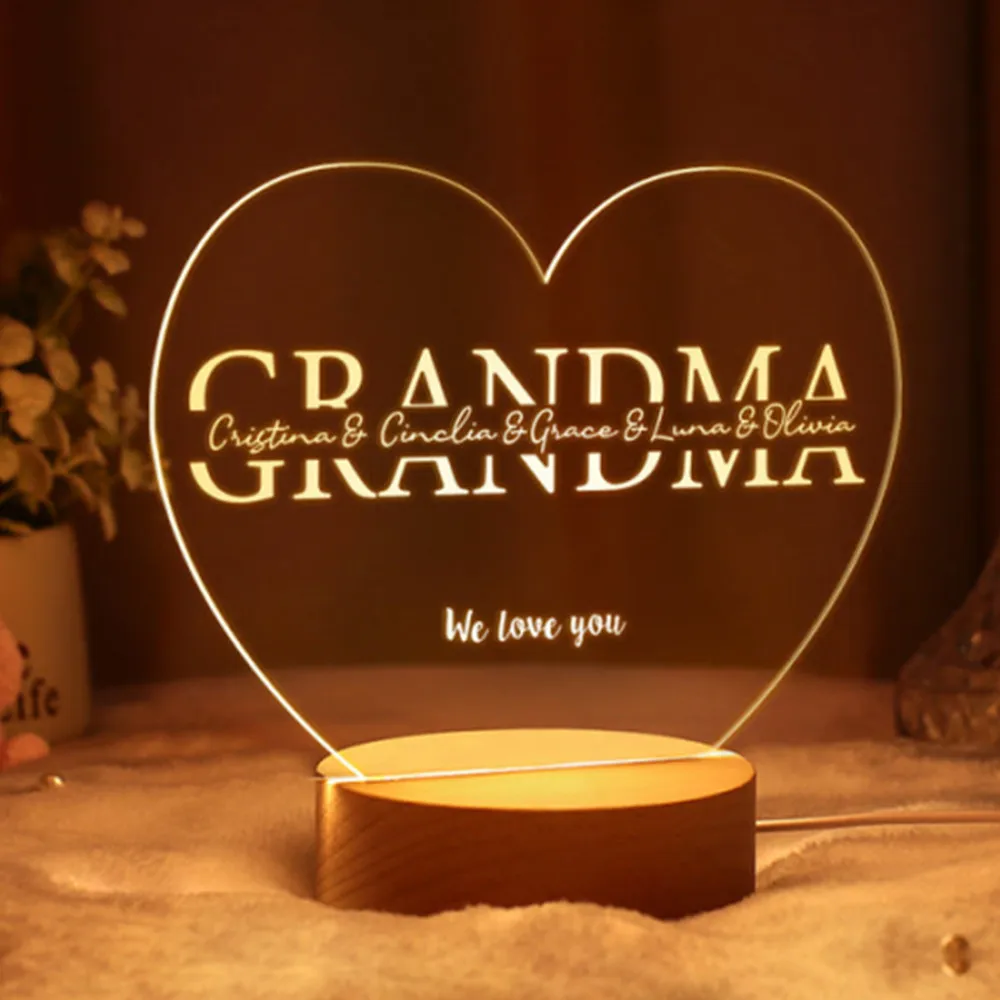 Personalized Family Tree Night Light Heart Names up to 12 Names USB Led Wooden Base Lamp for Mother’s Day Christmas Mom Gift
