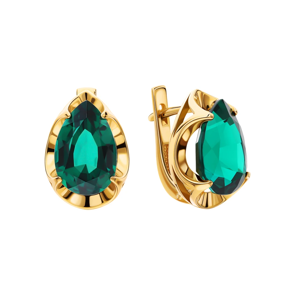 Gold earrings with emeralds sunlight sample 585 | Украшения и аксессуары