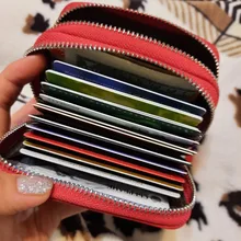 Minicaja organizadora de tarjetas de crédito de cuero genuino para mujer, cartera compacta extensible, con cremallera, 587 a 30
