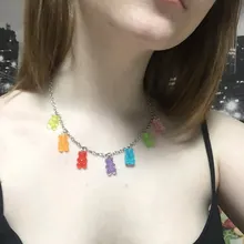 Collar de jalea Linda para mujer y niña, 7 colores, arco iris, orgullo, oso, Gummy, Punk, Hip Hop, resina, accesorios