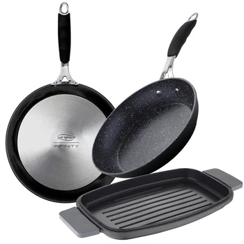 

Set of 2 pans (20,24cm) in BERGNER pressed aluminium with 32x20x3cm Roaster in cast aluminium