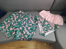 Bañadores a juego de hojas para madre e hija, traje de baño con volantes, vestidos de Bikini para mamá y yo, ropa para padre e hijo, pantalones cortos de natación