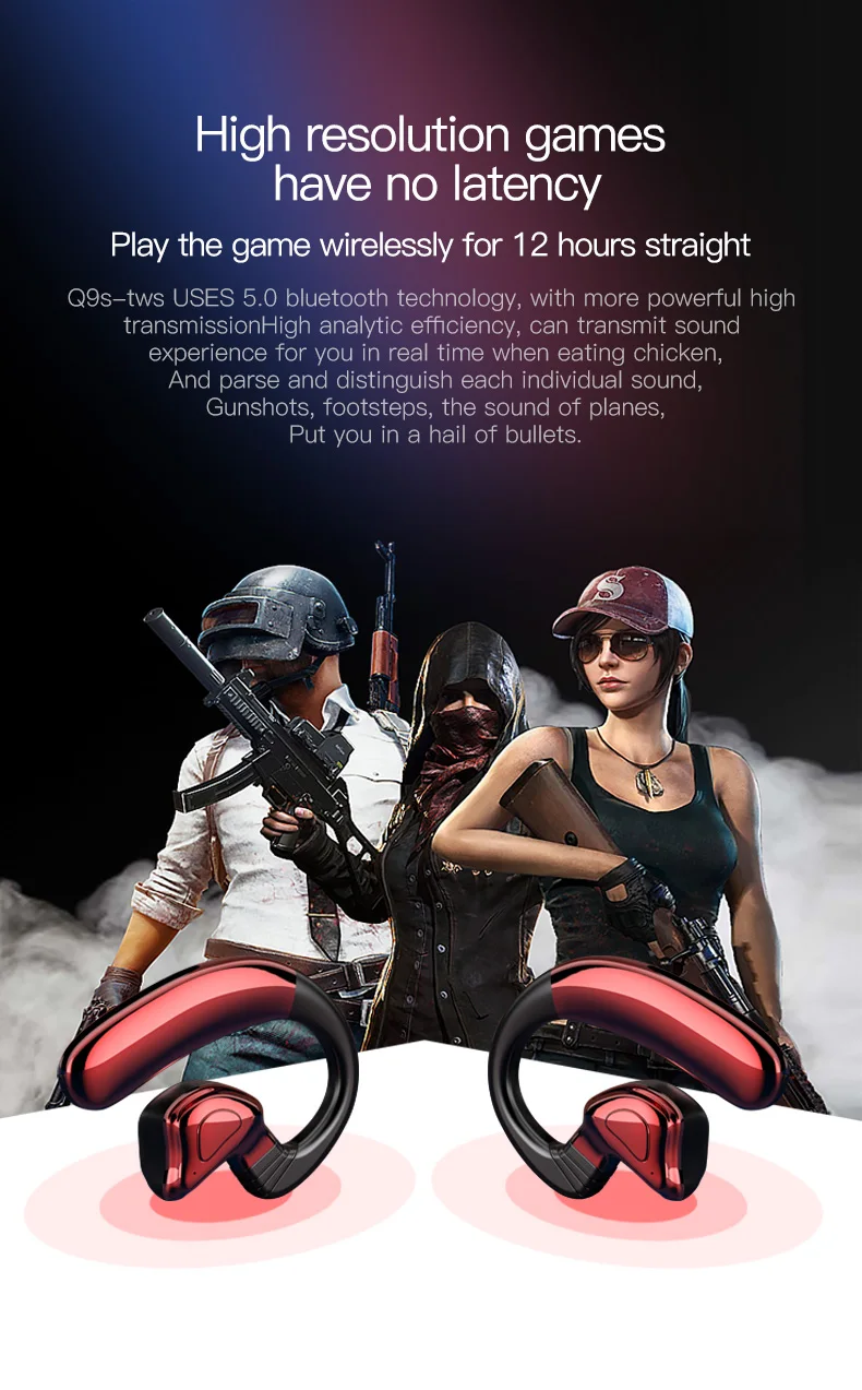 Q9S TWS Bluetooth V5.0 Bluetooth наушники спортивные Hifi наушники Беспроводная гарнитура ушные крючки для телефона