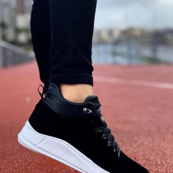 

BA0006 Laced Black White Sole Suede Casual Male Sports Half Ankle Boot
