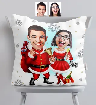 

Personalized Christmas Theme Valentine Caricature Of Satin pillow-3