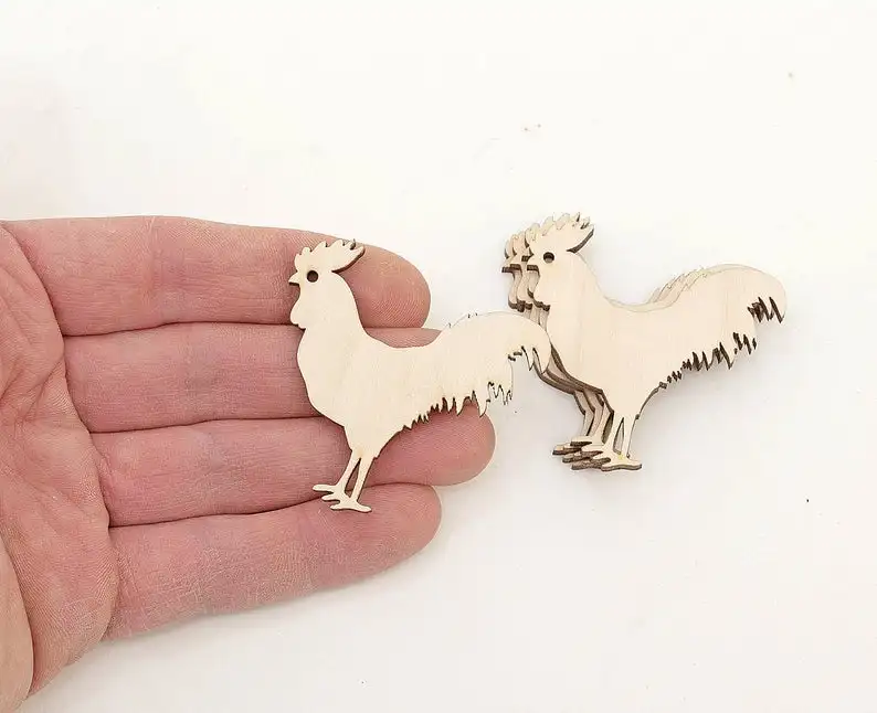 

5x Wooden Rooster Shapes (5cm) Wood Cock Craft Embellishments Decoration Gift Decoupage Card Making 0791