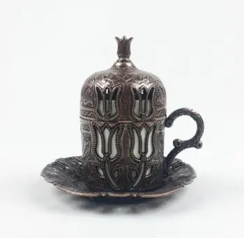 

Turkish coffee cup interior porcelain, espresso cup Metal holder, saucer and lid, vintage tulip design 4 colors (gifted)