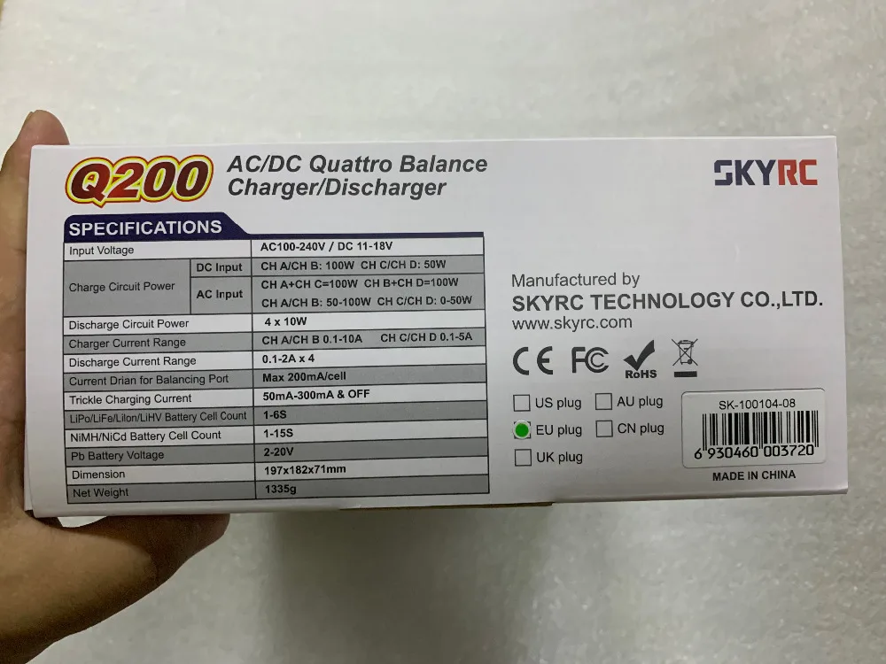 Зарядное устройство Skyrc Q200 от 1 до 4 Интеллектуальное зарядное устройство/зарядное устройство AC/DC для Lipo/LiHV/литий-железо/литий-ионный/NiMH/NiCD/свинцово-кислотный аккумулятор