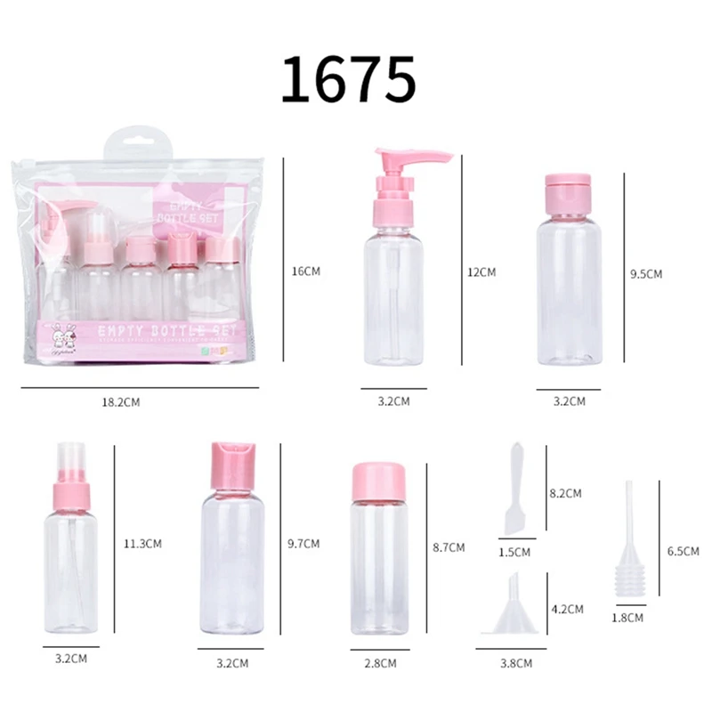 8pcs set 1 набор, портативный спрей, многоразовые бутылки, набор, пластиковый крем для лица, лосьон, контейнер для макияжа, для дома, путешествий, пустые бутылки с распылителем - Цвет: 8pcs set