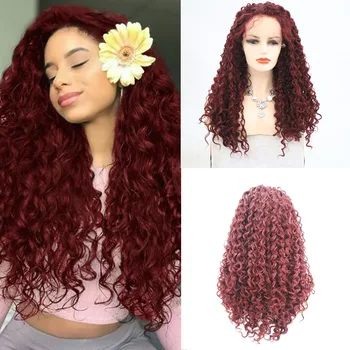 

Charisma Burgundy Red Deep Curly Wigs Synthetic Lace Front Wig Glueless Heat Friendly Fiber For Women Cosplay Daliy Use African