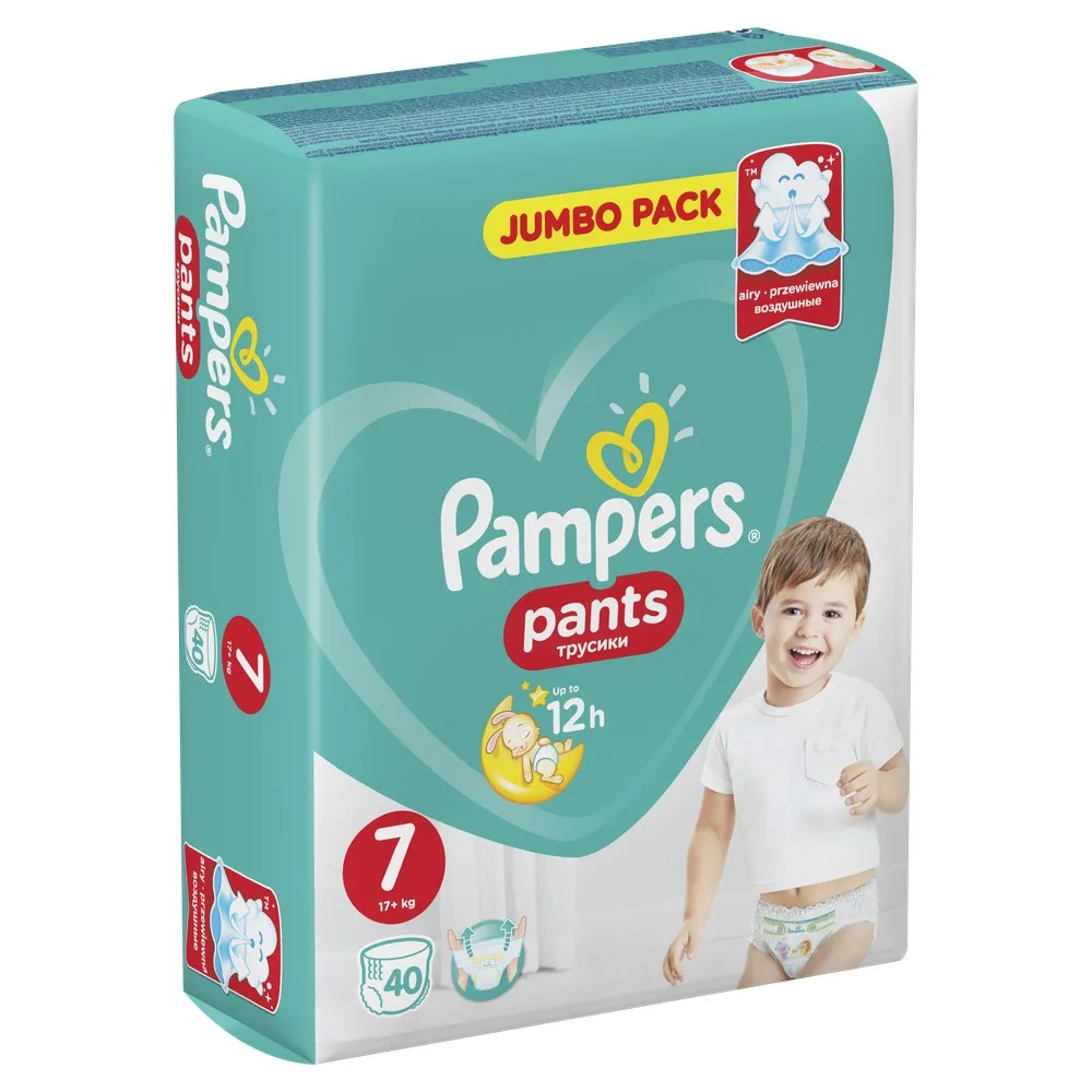 Pampers Pants Трусики Размер 7, 40 Подгузников, Легко Надевать, Воздушные Каналы Обеспечивают До 12 Часов Сухости