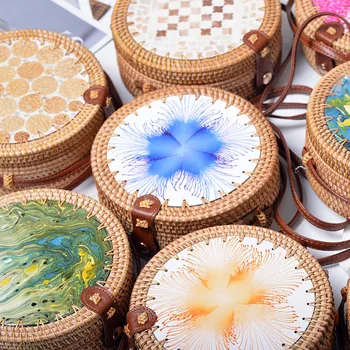 

20x8cm Circle Handwoven Women Messenger Bags Round Retro Rattan Straw Beach Crossbody Bag good quality Bolsa Masculina/bag best#
