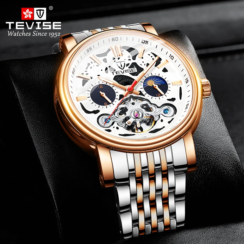 

Relojes Hombre TEVISE Mens Watches Moon Phase Wristwatch Automatic Mechanical Watch Tourbillon Sport Casual Business Clock Male