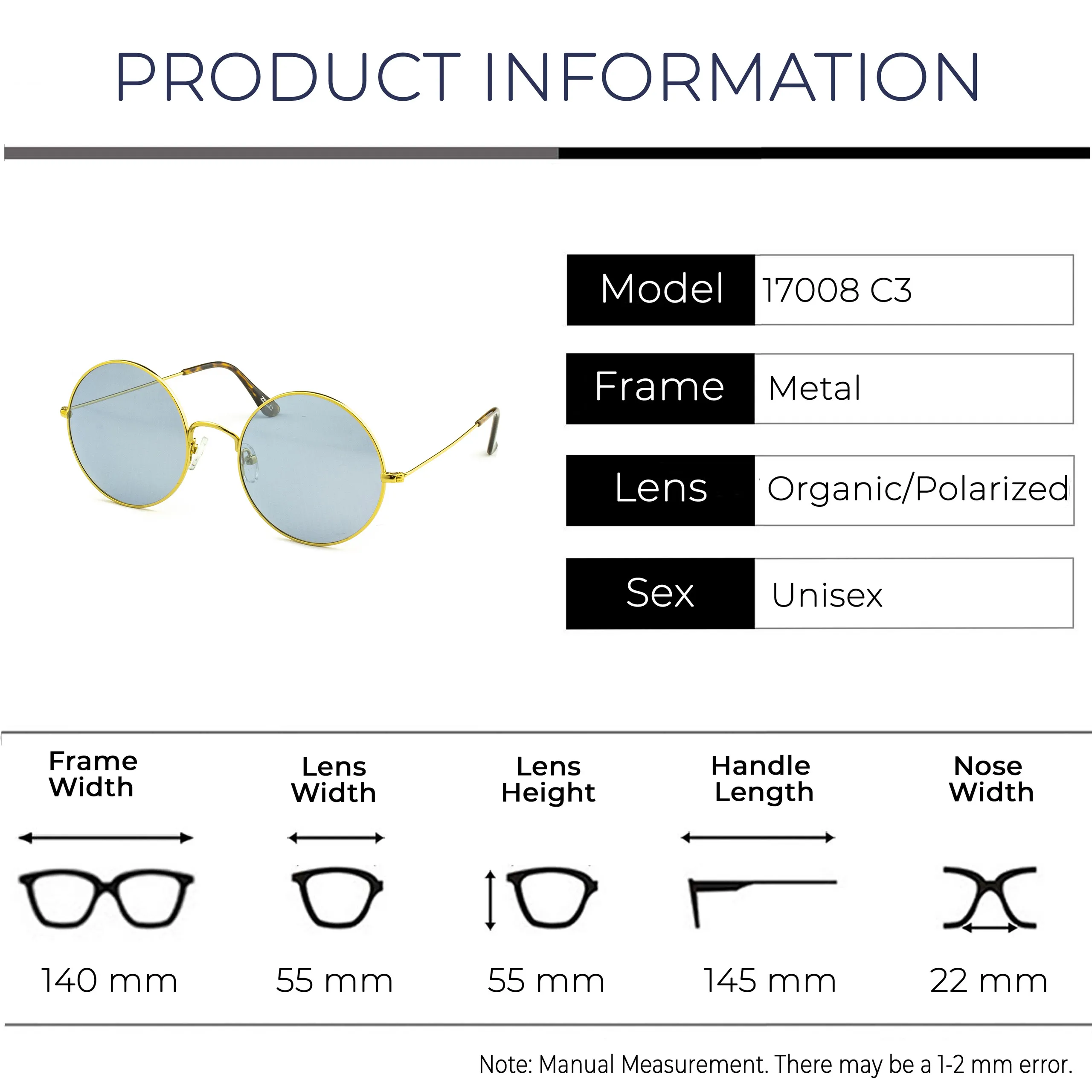 Zolo eyewear 17008 c3 золото/bluesoftmirror большие круглые поляризованные солнцезащитные очки