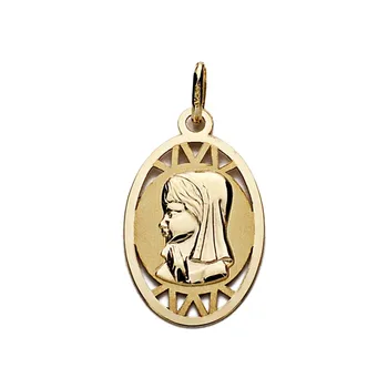 

Medal 9k gold pendant 20mm. Virgin Girl oval openwork details