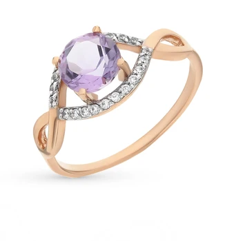 

Gold ring with amethyst and cubic zirconia sunlight sample 585
