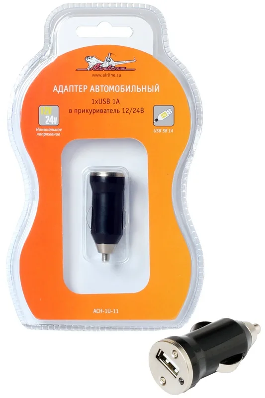 Адаптер автомобильный 1хUSB 1А в прикуриватель 12/24В AIRLINE ACH-1U-11