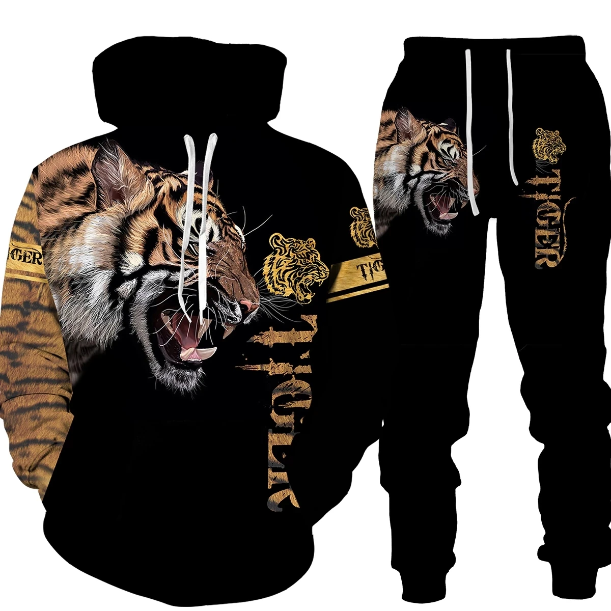 

Men Tracksuit Cool Tiger 3D Printed Sweatpants and Hoodie Set Sportswear Man Outfits Plus Size Men Clothing Suit Streetwear