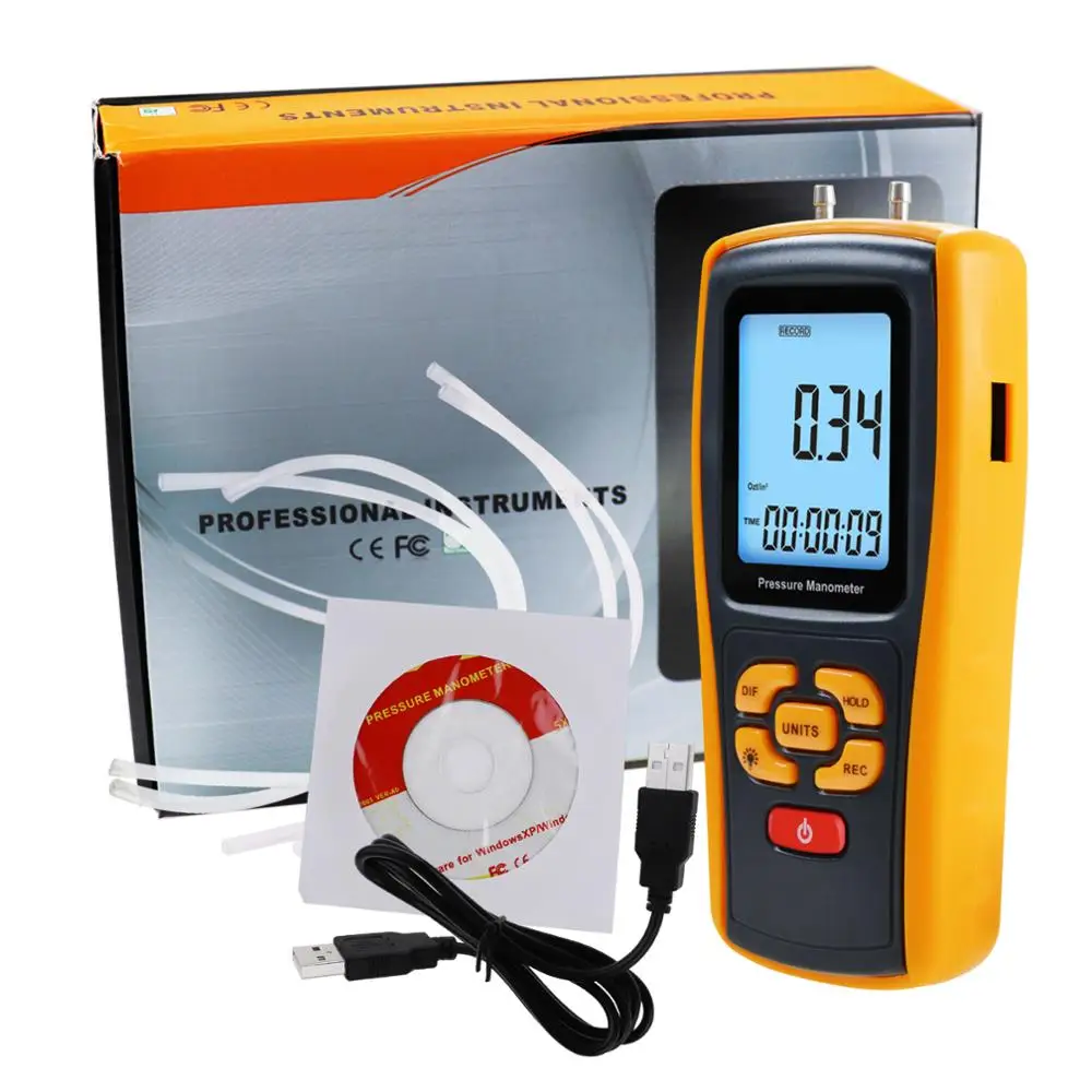 Renewed RISEPRO Digital Air Pressure Meter and Differential Pressure Gauge HVAC Gas Pressure Tester Manometer 