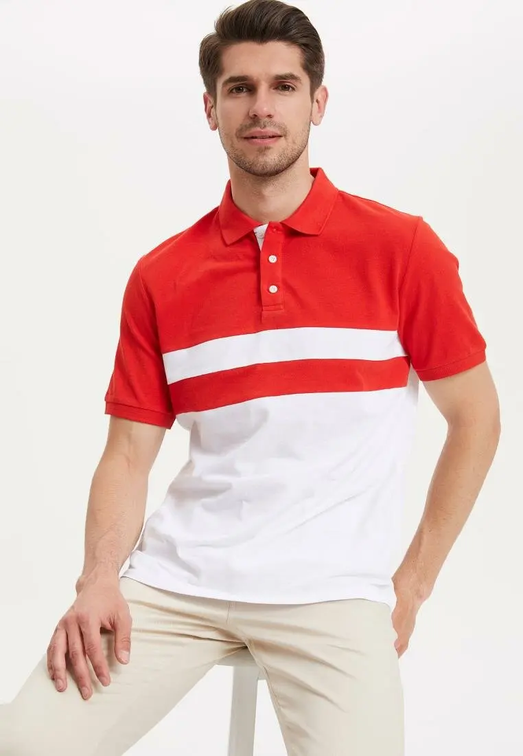 

DeFacto Man Fashion Polo Shirt Casual Fashion Patchwork Striped Short Sleeve High Quality Polo Shirt New -L4977AZ19SM