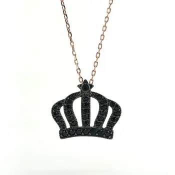 

Onyx Stone Black Princess, Queen Crown Silver Necklace
