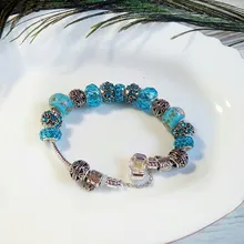 YADA INS Trendy Blue flower bead Bracelets&Bangles For Women flower Pulseira Feminina
