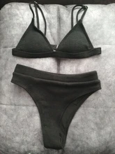 S-XL-Bikini de cintura alta para mujer, traje de baño femenino de tela especial, conjunto de Bikini de dos piezas acanalado, ropa de baño V2328